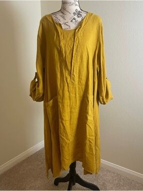 Le Paris Petit Mustard Yellow Linen Tunic Dress